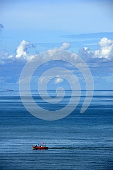 Bright red fishing boat