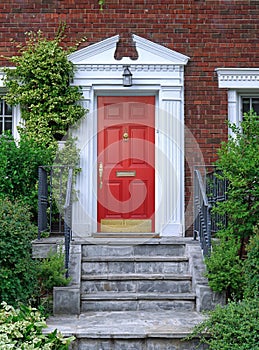 bright red front door