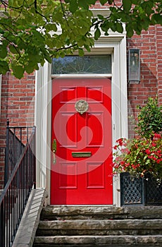 Bright red front door