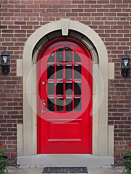 Bright red front door