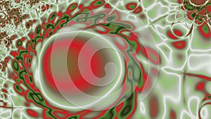 A bright red grenadine and green orb circle fractal