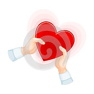 Bright Red Heart Shape in Hands as Love and Fondness Symbol Vector Illustration photo