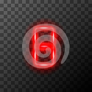 Bright red led vintage digital eight number, retro tehnic 8 letter on transparent background