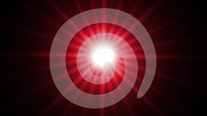 Bright red light appearing and dissappearing while moving by curved trajectory and spinning on black background
