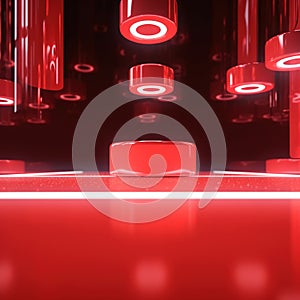 Bright red light empty postament modern style fashion display background.