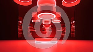 Bright red light empty postament modern style fashion display background.