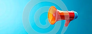 bright red megaphone against a gradient blue background, symbolizing communication, announcements, and attention