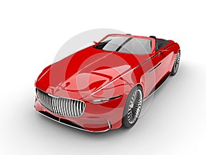 Bright red modern cabriolet concept car - top down front view
