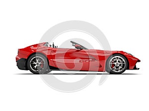 Bright red modern convertible super sports car - side view