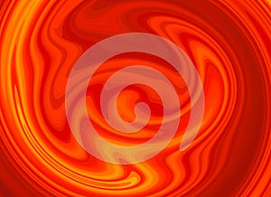 Bright red and orange background with a curl pattern
