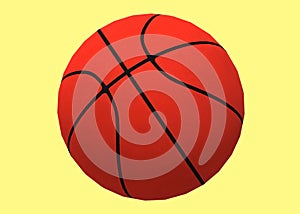 A bright red orange basketball against a light yellow backdrop