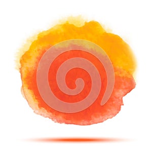 Bright red - orange watercolor vector circle stain isolated on white background with realistic paper watercolor texture.