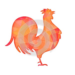 Bright red polygon illustration of a rooster isolated on white background. Happy Chinese New Year cards.