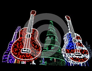 Bright Red, Red White and Blue and Purple Guitars and Holiday Tr