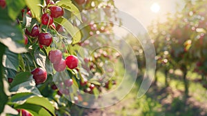 Bright red ripe cherries.