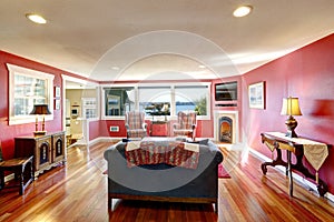 Bright red room with antique furniture