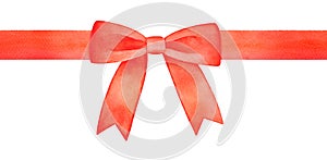 Bright red seamless ribbon with big decorative bow. One single object.