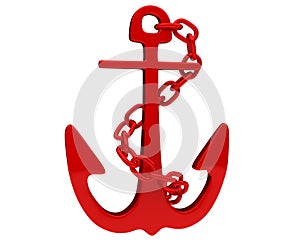 Bright red shipboard anchor with nice reflections