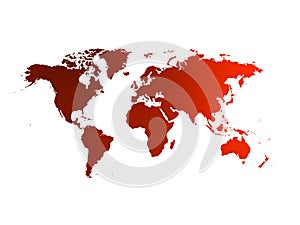 Bright red sihouette of world map over white.