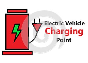 A bright red simple symbol shape sign of an electrical vehicle charging point white backdrop