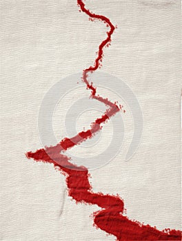 Bright Red Sindoor Trail on White Silk Cloth Showcasing Traditional Indian Ceremony Elements photo