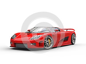 Bright red sports car on white background