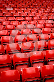 Bright red stadium seats