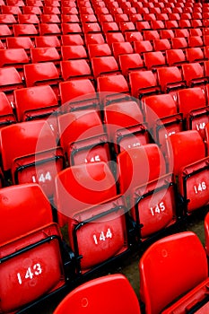 Bright red stadium seats