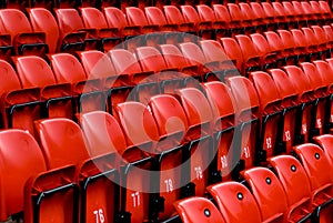 Bright red stadium seats