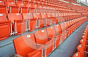 Bright red stadium seats on the stadium sport