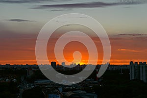 A bright red sunset over Moscow