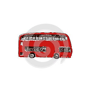 A bright red traditional London bus isolated Sketch style ink pen.