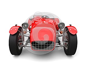 Bright red vintage open wheel sport racing car - front view closeup shot