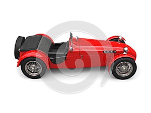 Bright red vintage open wheel sport racing car - top down side view