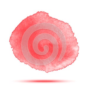 Bright red watercolor vector circle stain on white background with realistic paper watercolor texture.