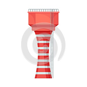 Bright Red And White Striped Water Tower Flat Vector Illustration