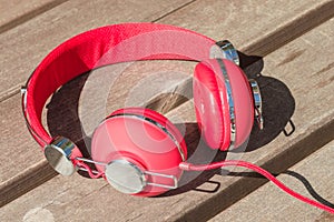 Bright red wired headphones