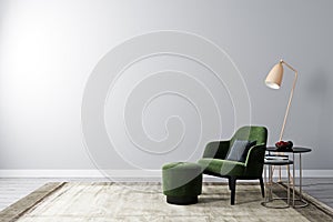 bright room with white wall and moderm furniture in scandinavian style for mockup. Living room for mockup
