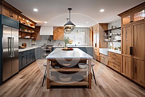 A bright roomy and contemporary farmhouse style kitchen.