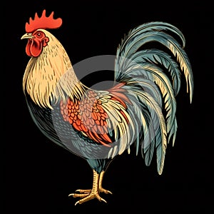 bright rooster on a dark background