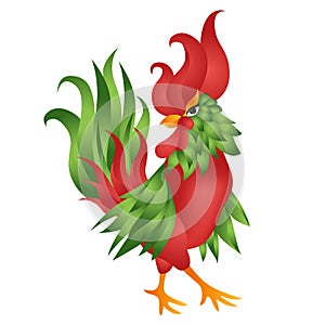 Bright rooster on white background. Isolated vector illustration