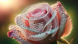 Bright rose petals, shining from drops of fresh morning dew.