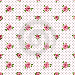 Bright roses on a white dotted background, seamless pattern 2