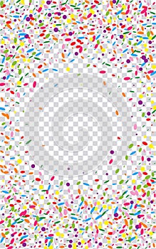 Bright Round Background Transparent Vector. Confetti Celebration Texture. Graphic Frame. Red Geometric Surprise Design.