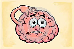 Bright sad or thinking brain holding hand on head forgetting or remember something
