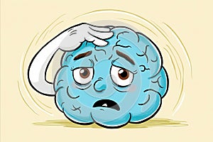 Bright sad or thinking brain holding hand on head forgetting or remember something