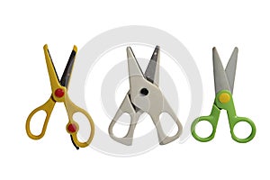 Bright scissors for kids on white background