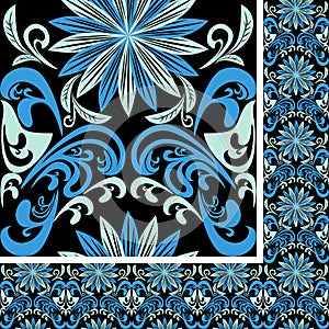 Bright seamless blue Pattern on a black background