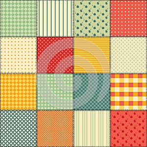 Bright seamless patchwork background with different patterns. photo