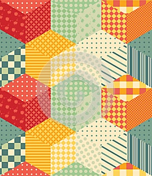 Bright seamless patchwork pattern from colorful cubes.